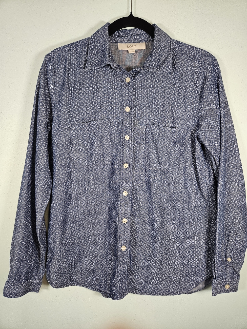 LOFT Blue Printed Women's Button-Down Shirt